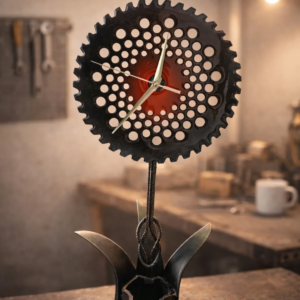 Reloj artesanal estilo industrial de metal reciclado con acabado en resina