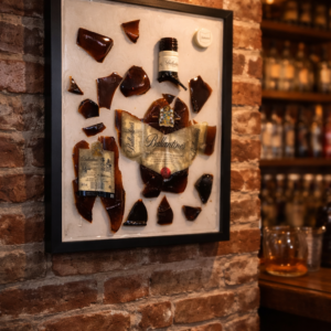 “Cuadro con Botellas Reciclada fragmentada encapsulada en resina”