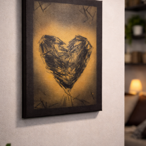 Cuadro con Técnica mixta sobre lienzo con clavos reciclados."Corazón con historia"